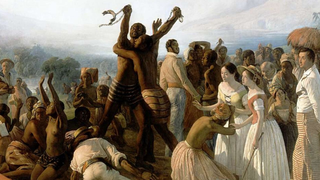 A abolição da escravatura: quadro de 1849 de François-Auguste Biard. 