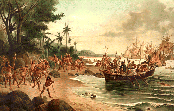Descobridores chegando no Brasil para colonizar índios