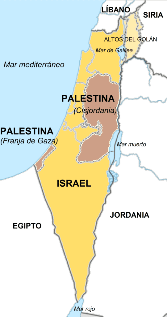 Mapa de Israel e Palestina hoje