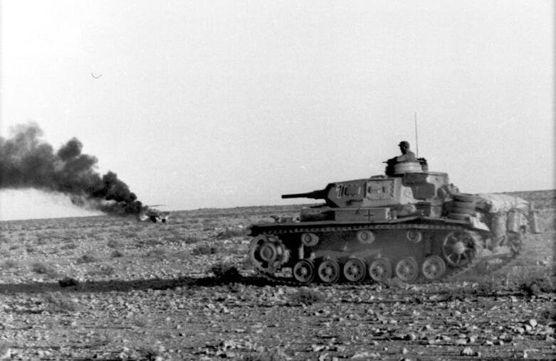 A German Panzerkampfwagen III tank of the Afrika Korps.