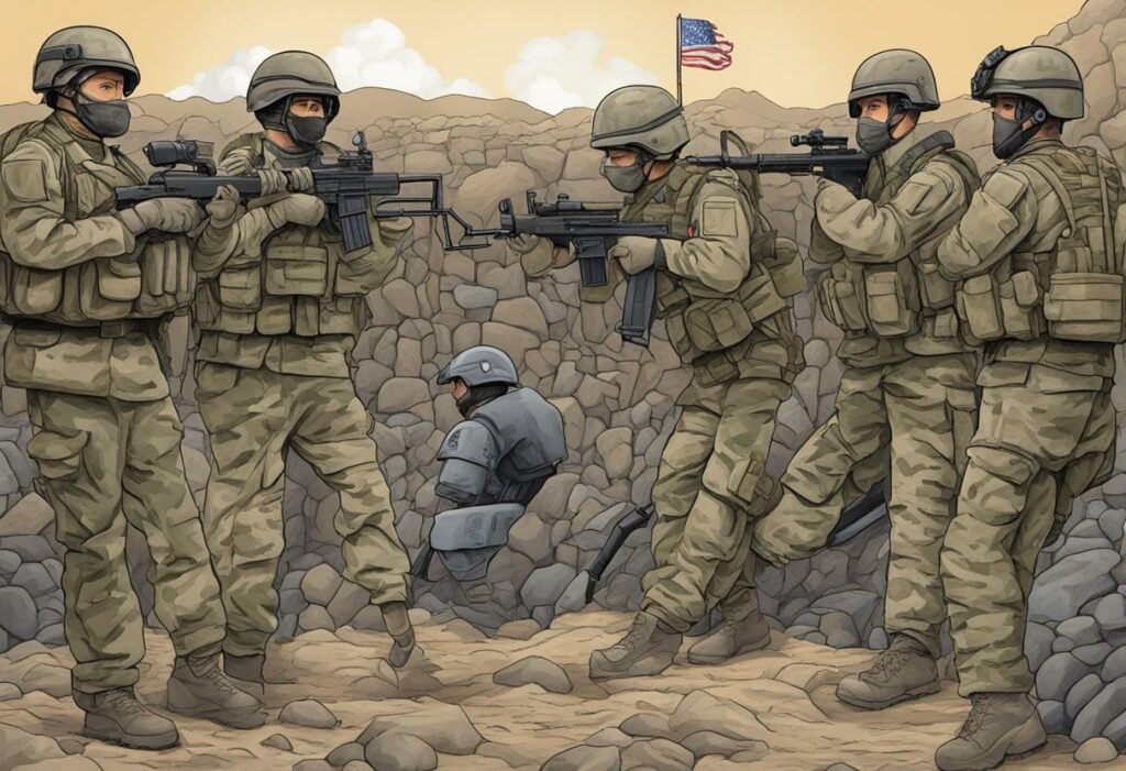 Soldados americanos lutando contra soldados iraquianos