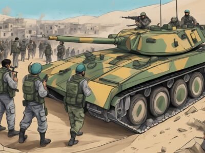 Tanque de guerra e soldados sírios