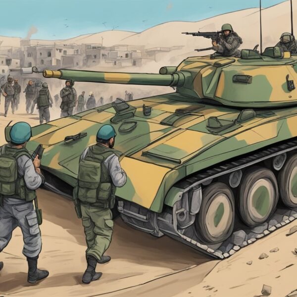 Tanque de guerra e soldados sírios