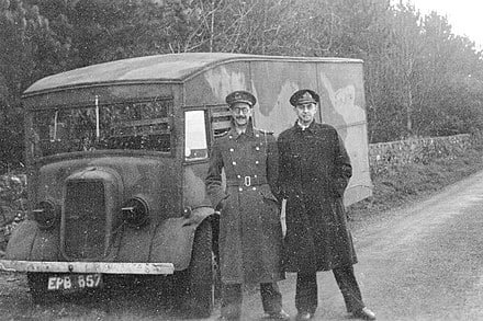 Charles Cholmondeley and Ewen Montagu on 17 April 1943, transporting the body to Scotland of Operation Mincemeat.
