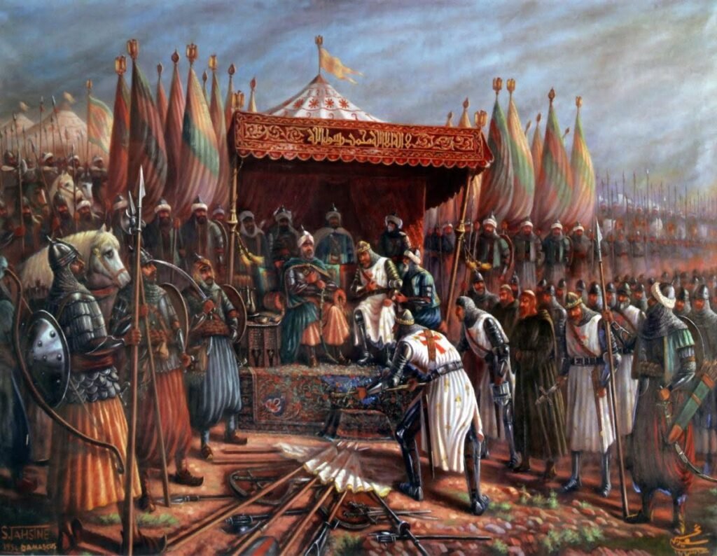 Saladino e Guido de Lusinhão após a Batalha de Hatim, em 1187