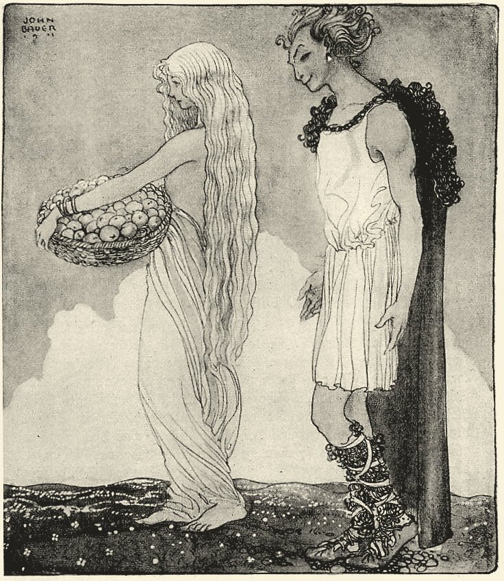 Loki e Idun (1911) por John Bauer
