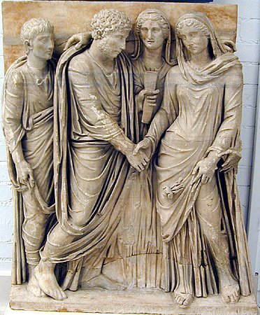 Relevo mostrando uma cerimônia de casamento romana.