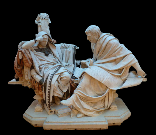 Imperador Nero sendo instruído por Sêneca, obra do escultor espanhol Eduardo Barrón.