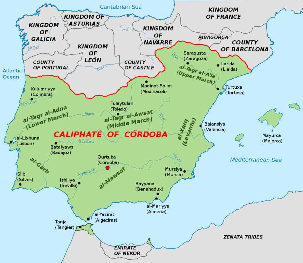 Mapa do Califado de Córdoba c. 1000.