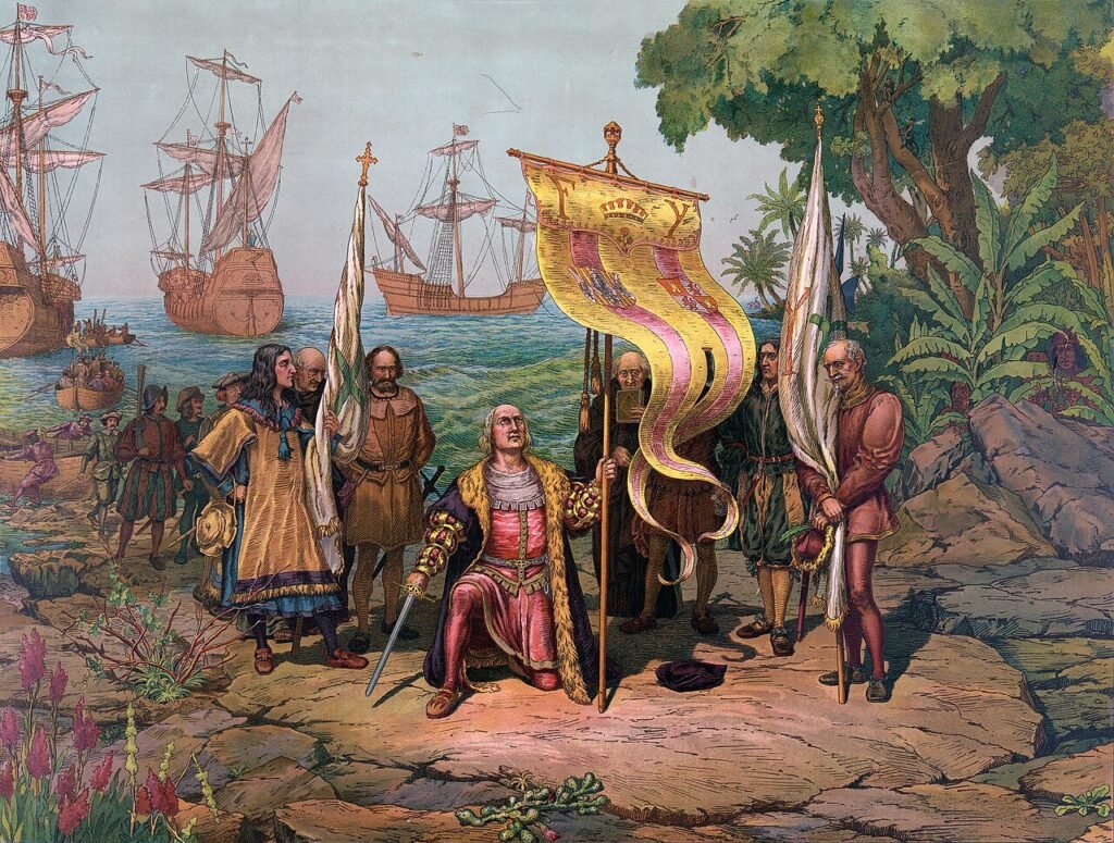 Cristóvão Colombo tomando posse da Ilha de São Domingos.