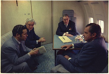 O presidente dos EUA, Richard Nixon , com o secretário-geral soviético Leonid Brezhnev , 1973